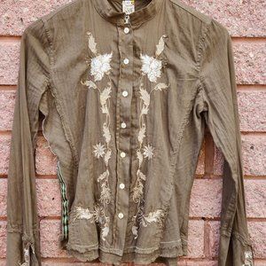 Johnny Was 3J Workshop Tree of Life Embroidery Brown Long Sleeve Flattering XS